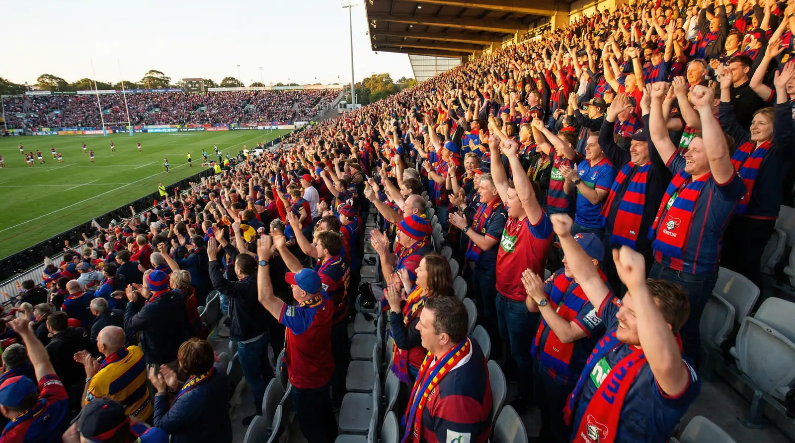 Supporters de rugby célébrant dans les tribunes