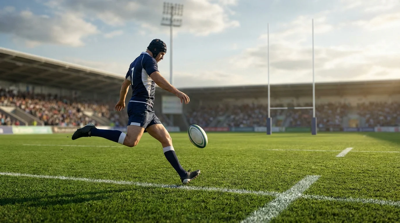 Joueur de rugby effectuant un coup de pied lors d'un match